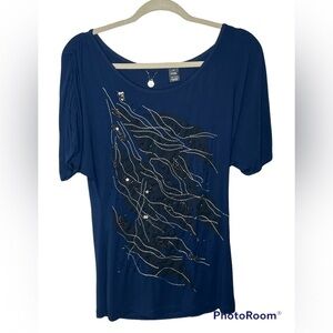 BKE Blue/Black Bead Detail Top Sz Med